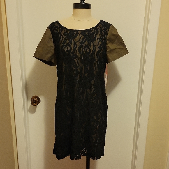 NWT: UK Style By French Connection Cool Factor Olive w/ Black Lace Dress - Picture 1 of 16